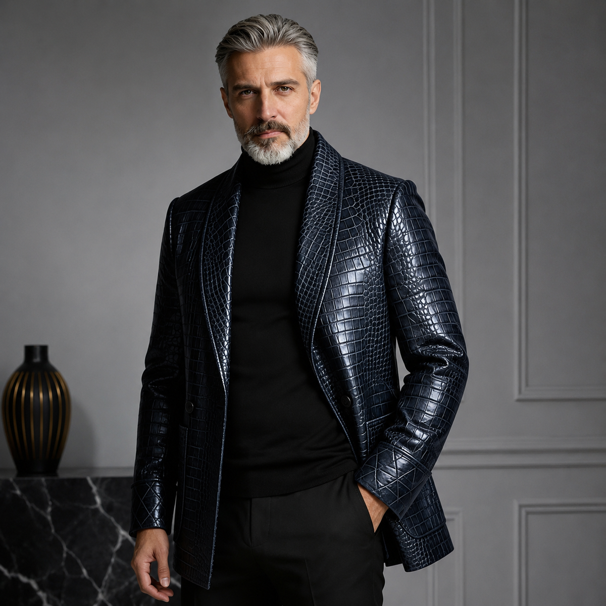Veste de smoking GENTELUXIO™ Royal Croc – Veste de luxe en cuir à un bouton