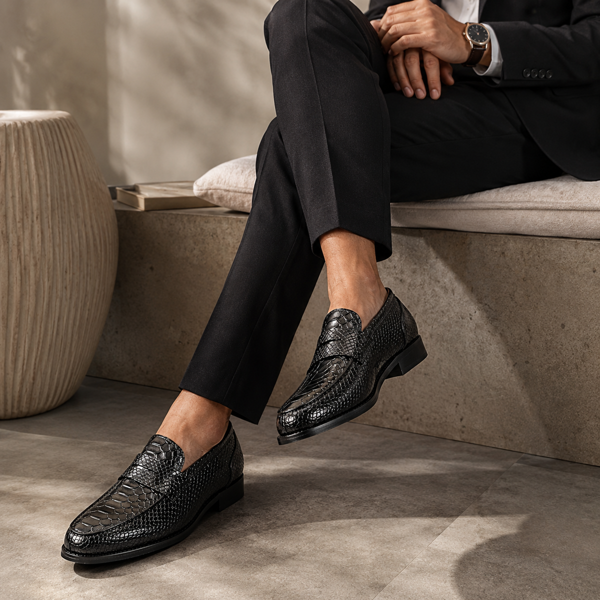 GENTELUXIO™ Monarch Python Leather Loafers – Premium Luxury Slip-On Dress Shoes