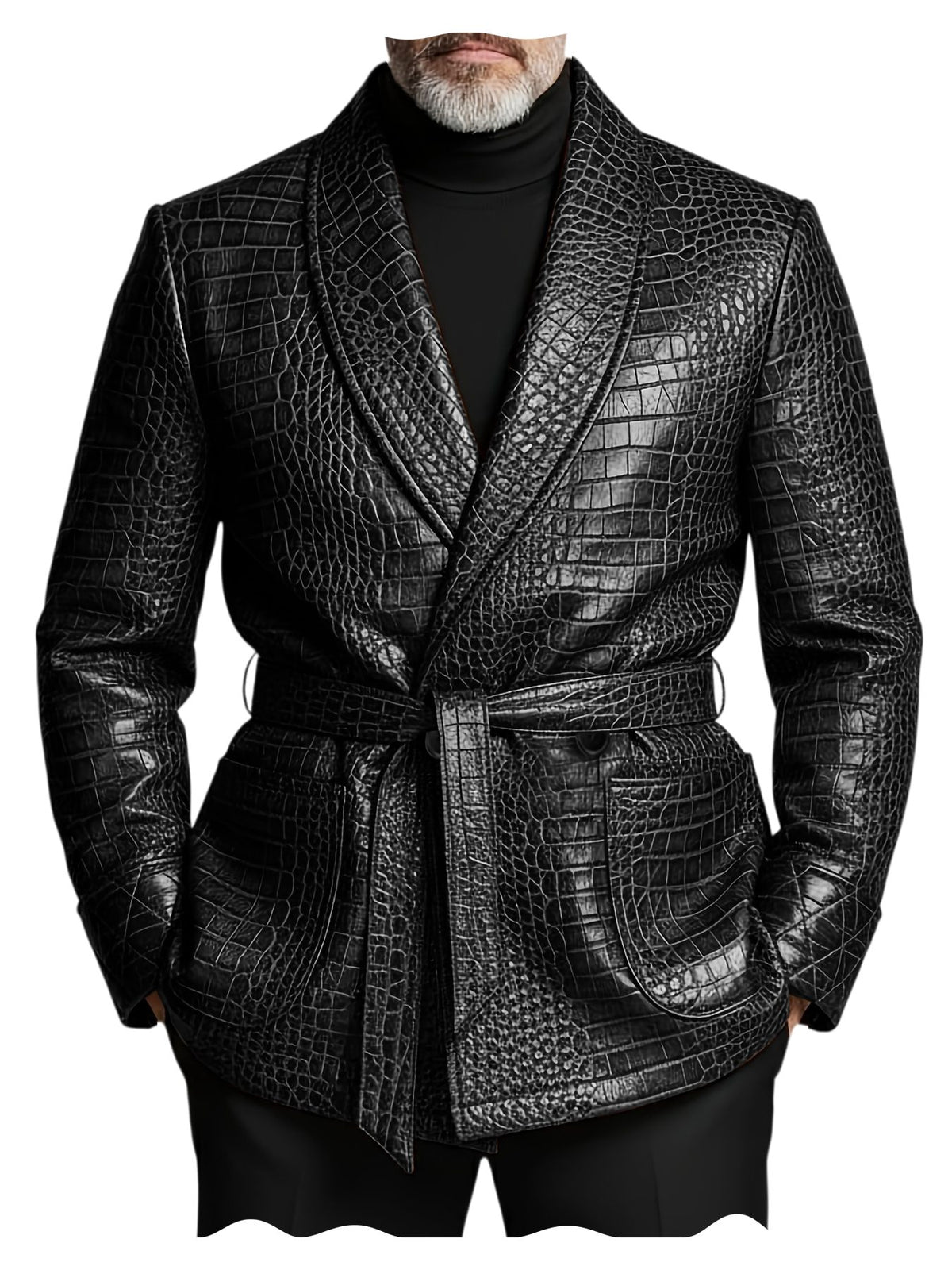 GENTELUXIO™ Blazer Impérial en Cuir Façon Croco – Veste de Luxe Croisée Ceinturée Premium
