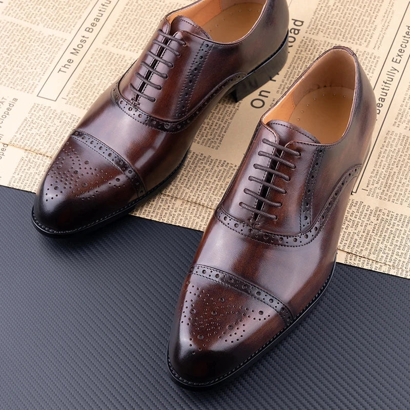 GENTELUXIO™ Windsor Brogue Oxfords – Chaussures Habillées en Cuir Véritable de Qualité Supérieure