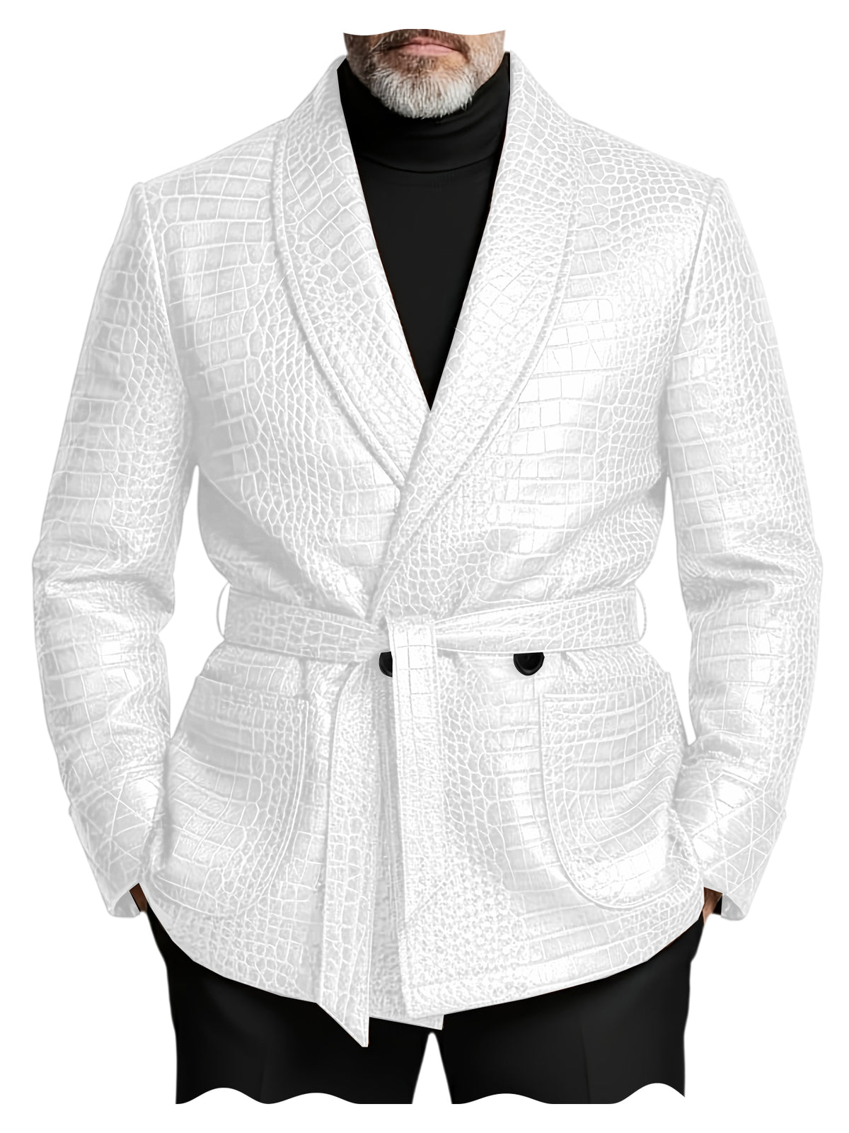 GENTELUXIO™ Blazer Impérial en Cuir Façon Croco – Veste de Luxe Croisée Ceinturée Premium
