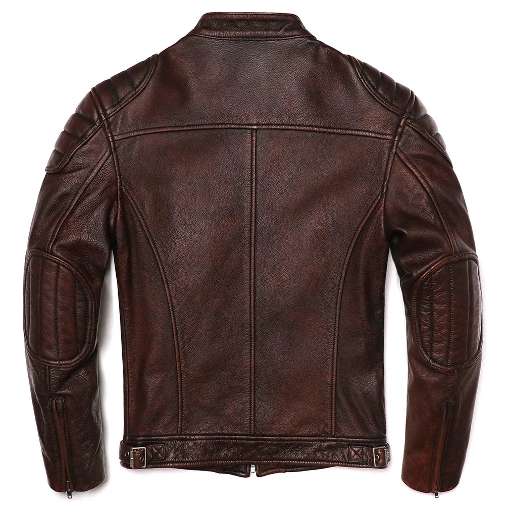 Blouson en cuir GENTELUXIO™ Heritage Rider – Manteau de moto vintage en cuir de vachette de première qualité