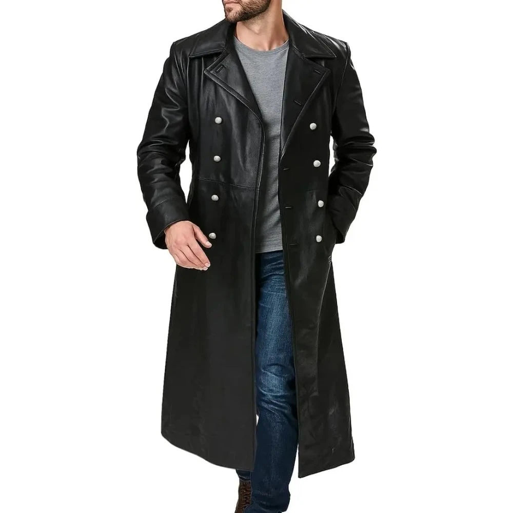 GENTELUXIO™ Imperial Navy U‑Boat Captain Black Leather Trench Coat