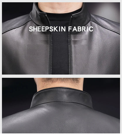 GENTELUXIO™ Alpine Prestige Leather Jacket – Premium White Stand Collar Motorcycle Coat