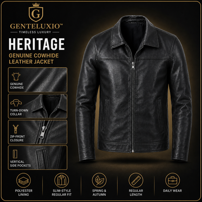 GENTELUXIO™ Heritage Slim-Fit Men’s Genuine Cowhide Leather Jacket