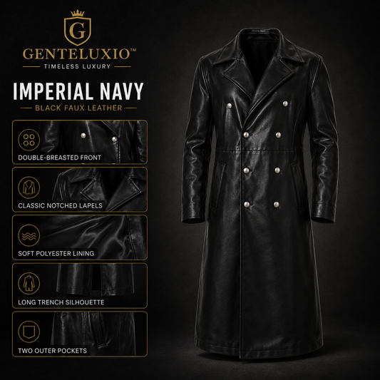Manteau long en cuir noir GENTELUXIO™ Imperial Navy U‑Boat Captain