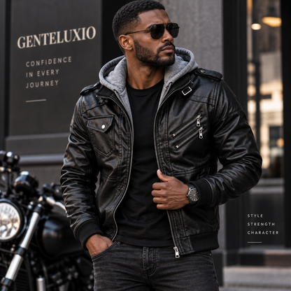Blouson moto en cuir PU GENTELUXIO™ Urban Rider pour homme